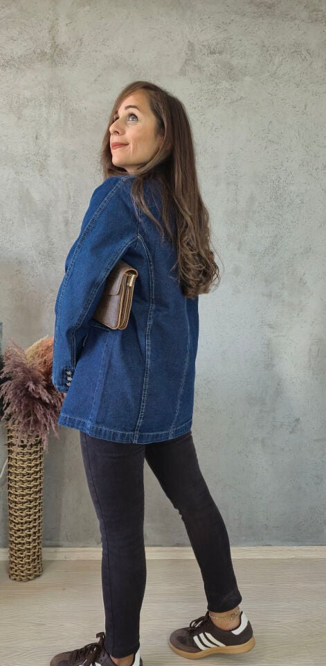 Vatkalı Rahat Kalıp Denim Blazer Ceket